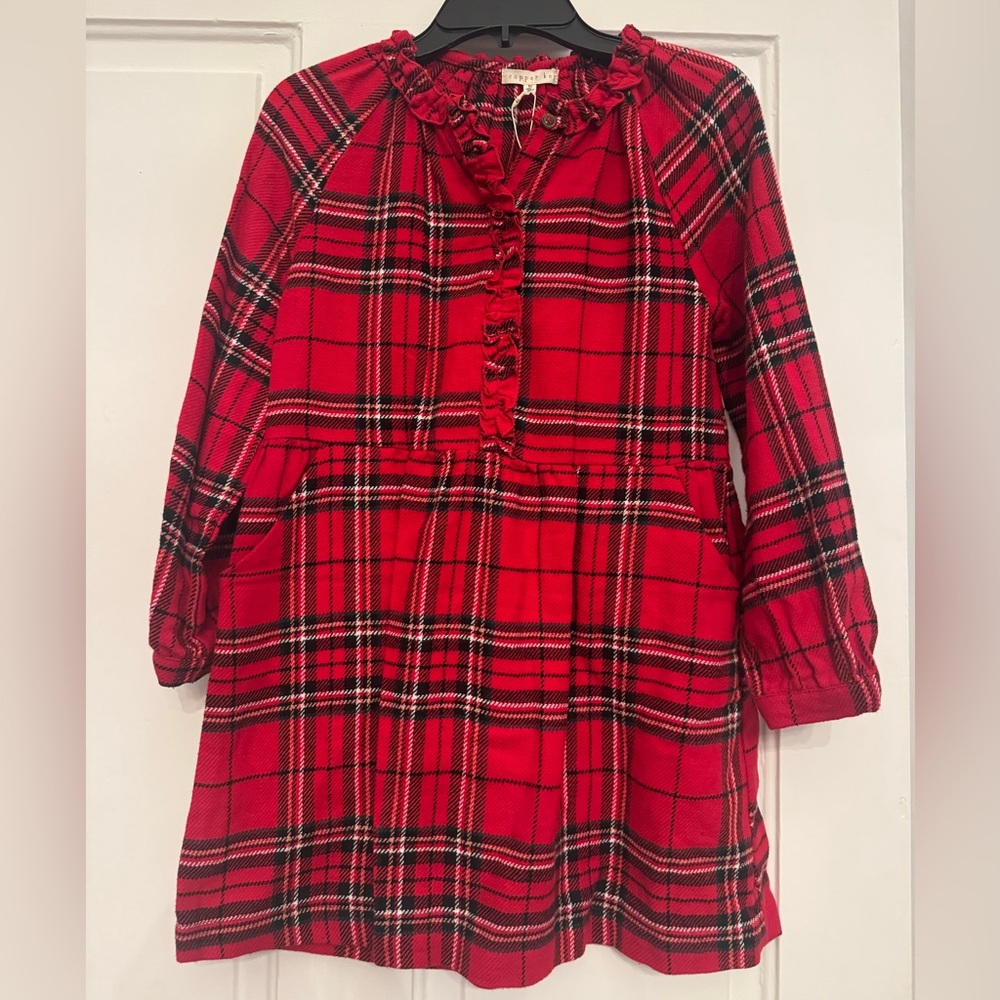 Girls Copper Key Red Plaid Dress